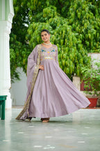 Lehenga Mart Premium Readymade Gown With Dupatta Set For Women-Onion | Grocsy