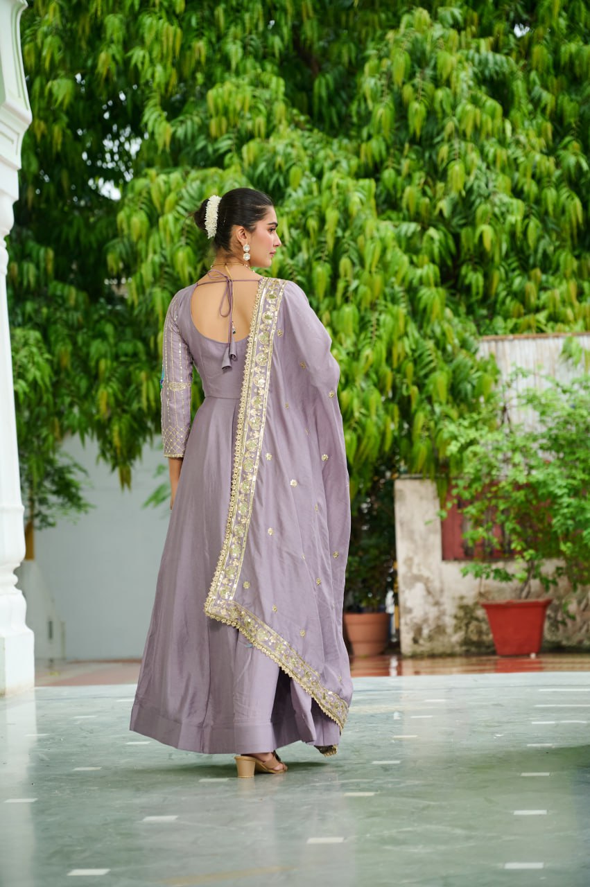Lehenga Mart Premium Readymade Gown With Dupatta Set For Women-Onion | Grocsy