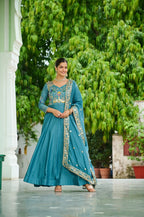 Lehenga Mart Premium Readymade Gown With Dupatta Set For Women-Sky Blue | Grocsy