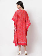 Myshka Pink Cotton Printed 3/4 Sleeve V Neck Casual Kaftan | Grocsy