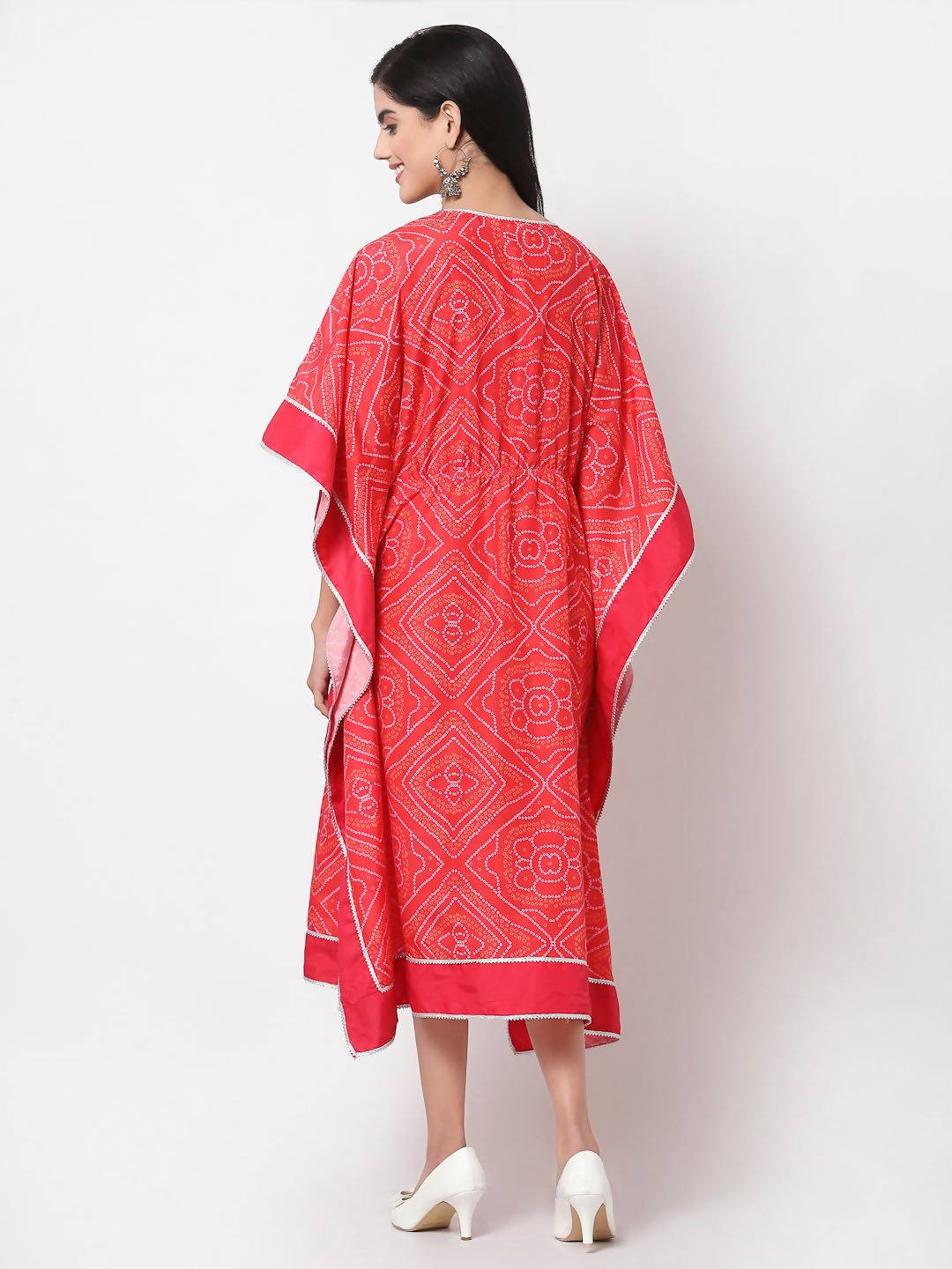 Myshka Pink Cotton Printed 3/4 Sleeve V Neck Casual Kaftan | Grocsy