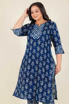 Aramya Blue Soft Cotton Floral Straight Kurta for Women | Grocsy