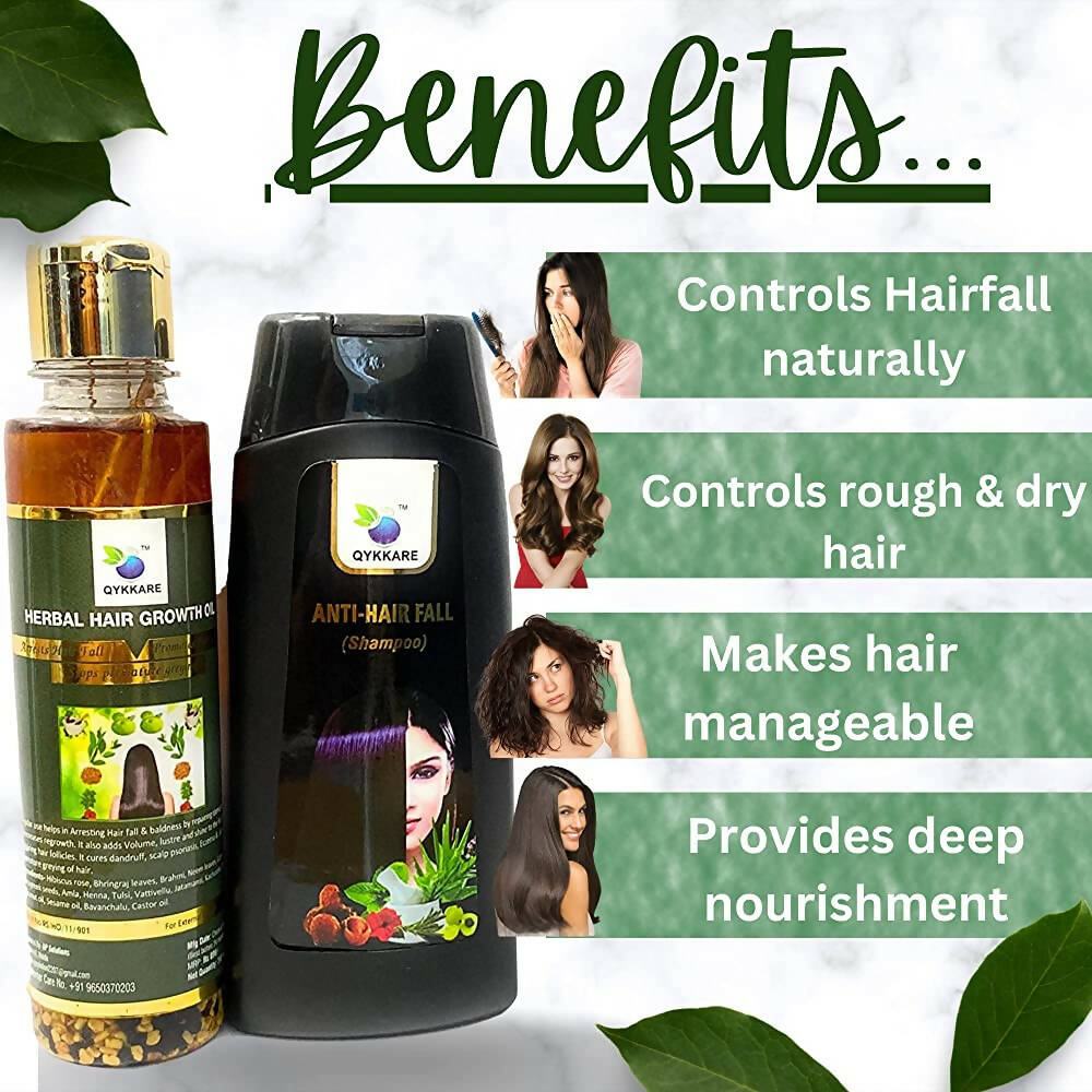 Qykkare Herbal Anti-Hairfall Shampoo & Herbal Hair Growth Oil Combo | Grocsy