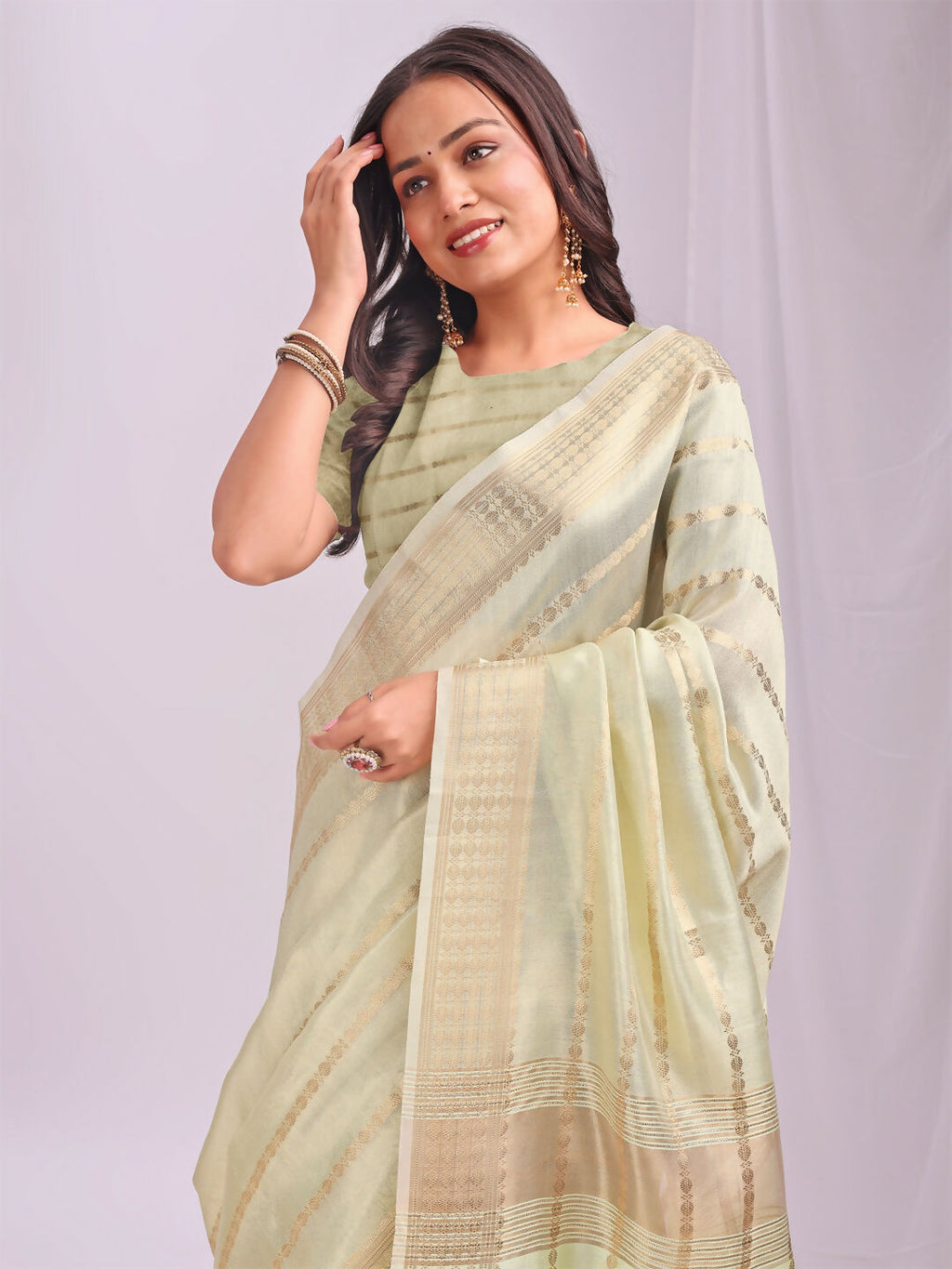 Shree Shyam Fashion Organza Light Green Saree | Grocsy