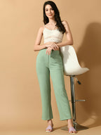 Myshka Women's Green Straight Fit Party Trouser | Grocsy