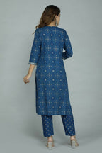 Alvano Printed Sequence Kurti with Pant and Dupatta set Rayon (Blue) | Grocsy