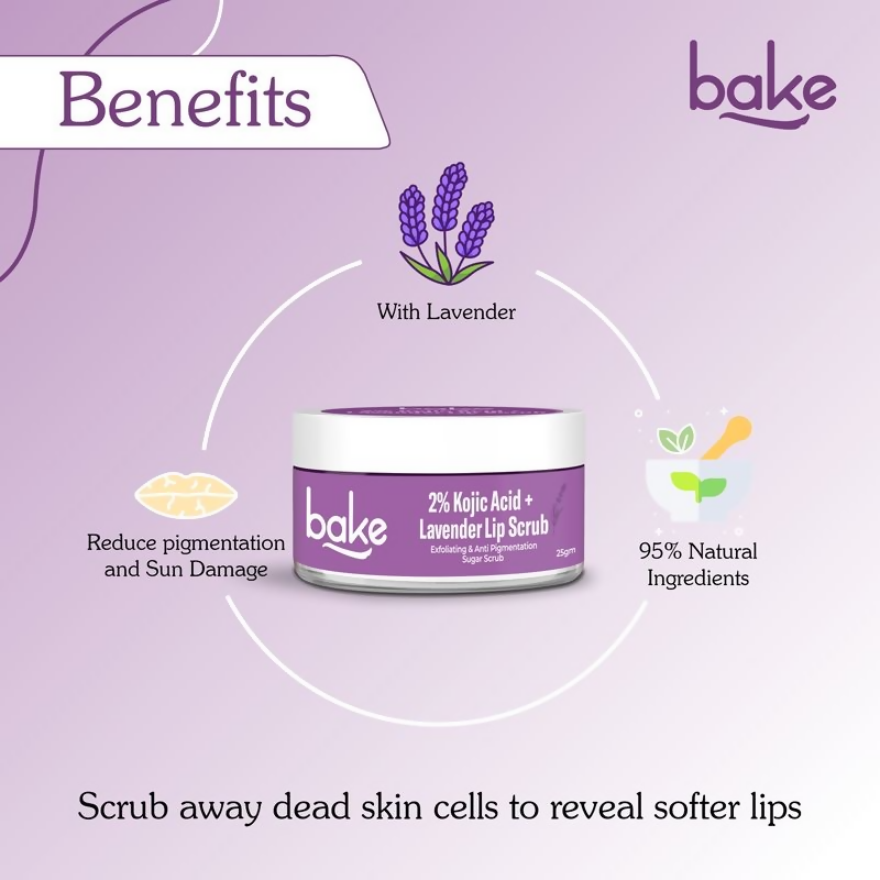 Bake 2% Kojic Acid Lavender Lip Scrub For Dark Lips & Pigmentation | Grocsy