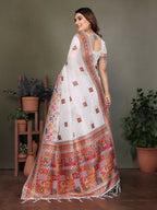 Joban Fashion White Thread Woven Pashmina Sarees | Grocsy