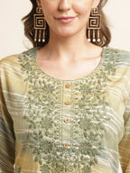 Green Poly Rayon Stripe Printed Straight Fit Kurta - Prasuti | Grocsy