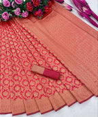 DEIANA'S Beautiful Designer Golden zari Soft Lichi Silk Saree - Red | Grocsy