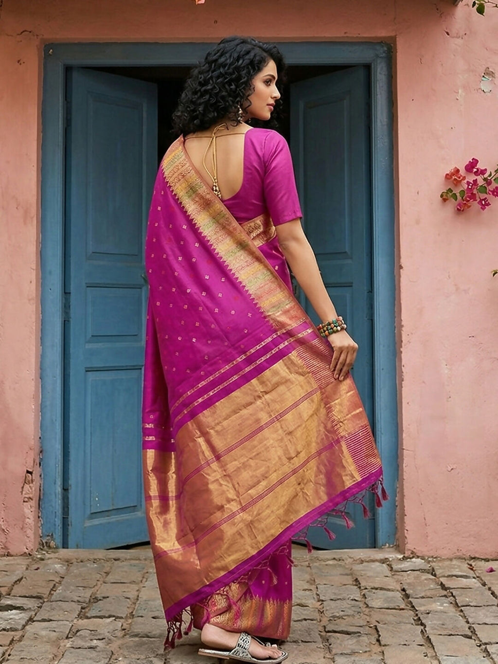 Shree Shyam Fashion Magenta Silk Blend Saree | Grocsy