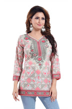 Snehal Creations Precious Pink Faux Crepe Printed Short Kurti Tunic | Grocsy