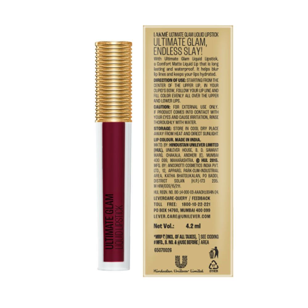 Lakme Ultimate Glam Matte Liquid Lipstick - Red Sangria | Grocsy