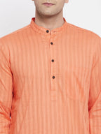 Even Apparels Orange Color Pure Cotton Men's Kurta With Band Collar | Grocsy