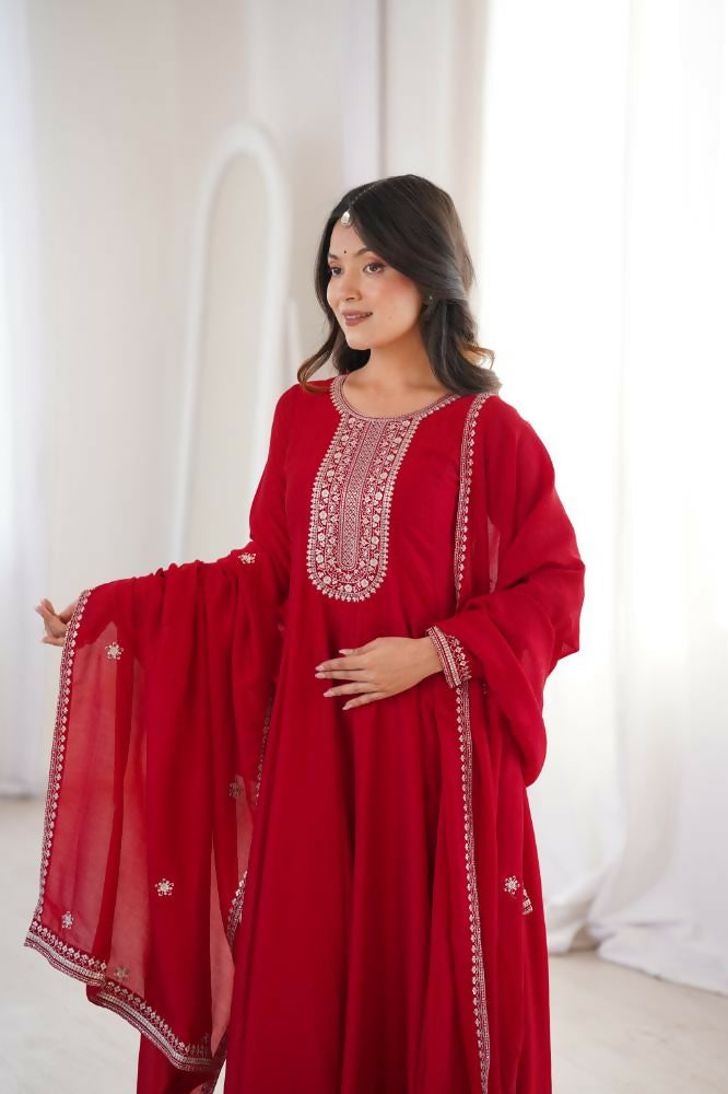 Lehenga Mart Designer Anarkali Suit With Kurta, Dupatta For Women-Dark Red | Grocsy