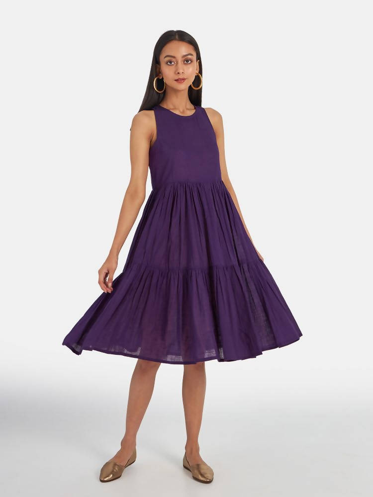 Suta Women's Purple Solid Fit and Flare Dress | Grocsy