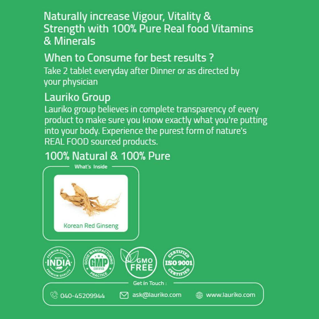 Laurik Koren Red Ginseng 1000Mg Tablets For Men | Natural Plant-Based Supplement For Energy & Stamina | Grocsy