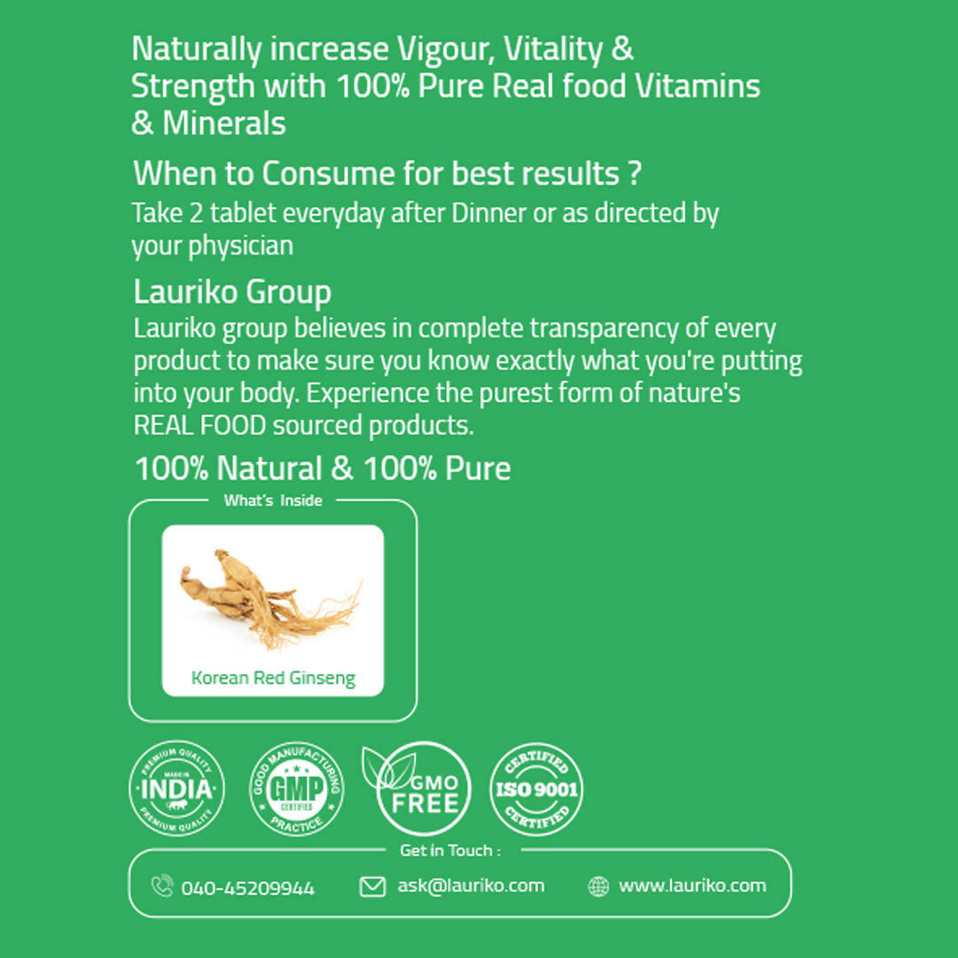Laurik Koren Red Ginseng 1000Mg Tablets For Men | Natural Plant-Based Supplement For Energy & Stamina | Grocsy