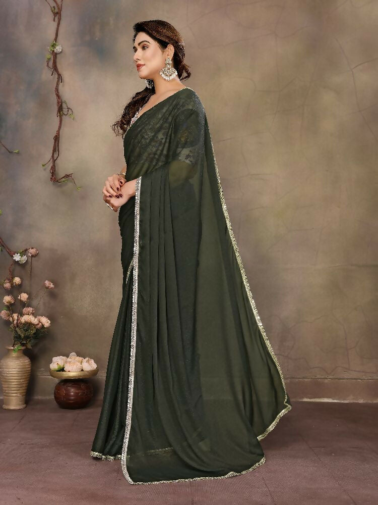 PR Fashion Mehen Star Georgette Solid Georgette With Mirror Border Saree | Grocsy