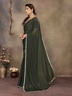PR Fashion Mehen Star Georgette Solid Georgette With Mirror Border Saree | Grocsy