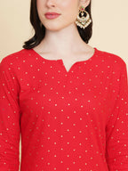 Designer Stylish Red rayon Stitched Suit With Dupatta - Tanisha | Grocsy