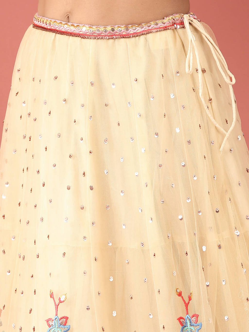 House of Panchhi Cream Net Multi colour Thread & Sequinse Work Lehenga & Blouse, Dupatta | Grocsy