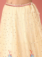 House of Panchhi Cream Net Multi colour Thread & Sequinse Work Lehenga & Blouse, Dupatta | Grocsy