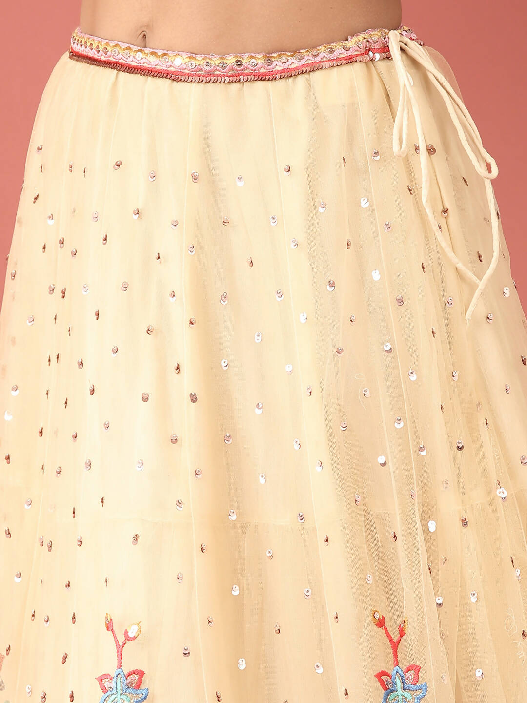 House of Panchhi Cream Net Multi colour Thread & Sequinse Work Lehenga & Blouse, Dupatta | Grocsy
