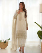 Joban Fashion White Kurta Set Silk Sequence Embroidery Work | Grocsy