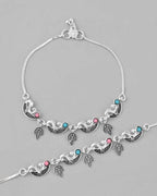 VOJ Set of 2 Silver Plated Stainless Steel Multi Color Anklet | Grocsy