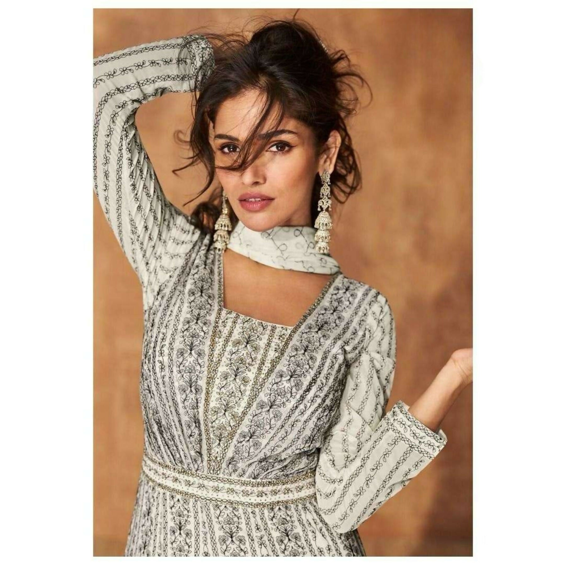 Anaita White Georgette Readymade Anarkali Suit with Sequence Work | Grocsy