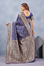 Divine International Trading Co Blue Soft Silk Blend Banarasi Jacuard Work Designer Party Wear Saree With Unstitched Blouse Piece | Grocsy