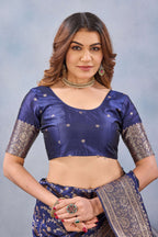 Divine International Trading Co Blue Soft Silk Blend Banarasi Jacuard Work Designer Party Wear Saree With Unstitched Blouse Piece | Grocsy