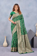 Divine International Trading Co Green Soft Silk Blend Banarasi Jacuard Work Designer Party Wear Saree With Unstitched Blouse Piece | Grocsy