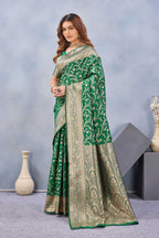Divine International Trading Co Green Soft Silk Blend Banarasi Jacuard Work Designer Party Wear Saree With Unstitched Blouse Piece | Grocsy
