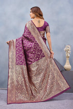 Divine International Trading Co Wine Soft Silk Blend Banarasi Jacuard Work Designer Party Wear Saree With Unstitched Blouse Piece | Grocsy