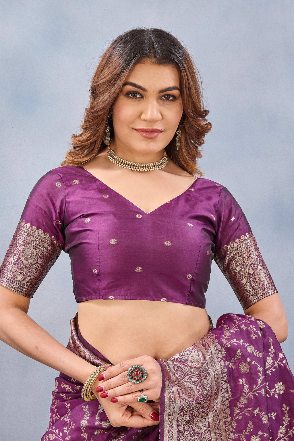 Divine International Trading Co Wine Soft Silk Blend Banarasi Jacuard Work Designer Party Wear Saree With Unstitched Blouse Piece | Grocsy