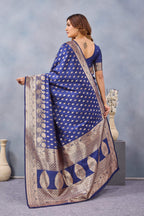 Divine International Trading Co Blue Soft Silk Blend Banarasi Jacuard Work Designer Party Wear Saree With Unstitched Blouse Piece | Grocsy