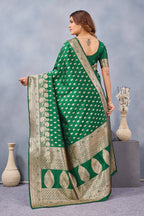 Divine International Trading Co Green Soft Silk Blend Banarasi Jacuard Work Designer Party Wear Saree With Unstitched Blouse Piece | Grocsy