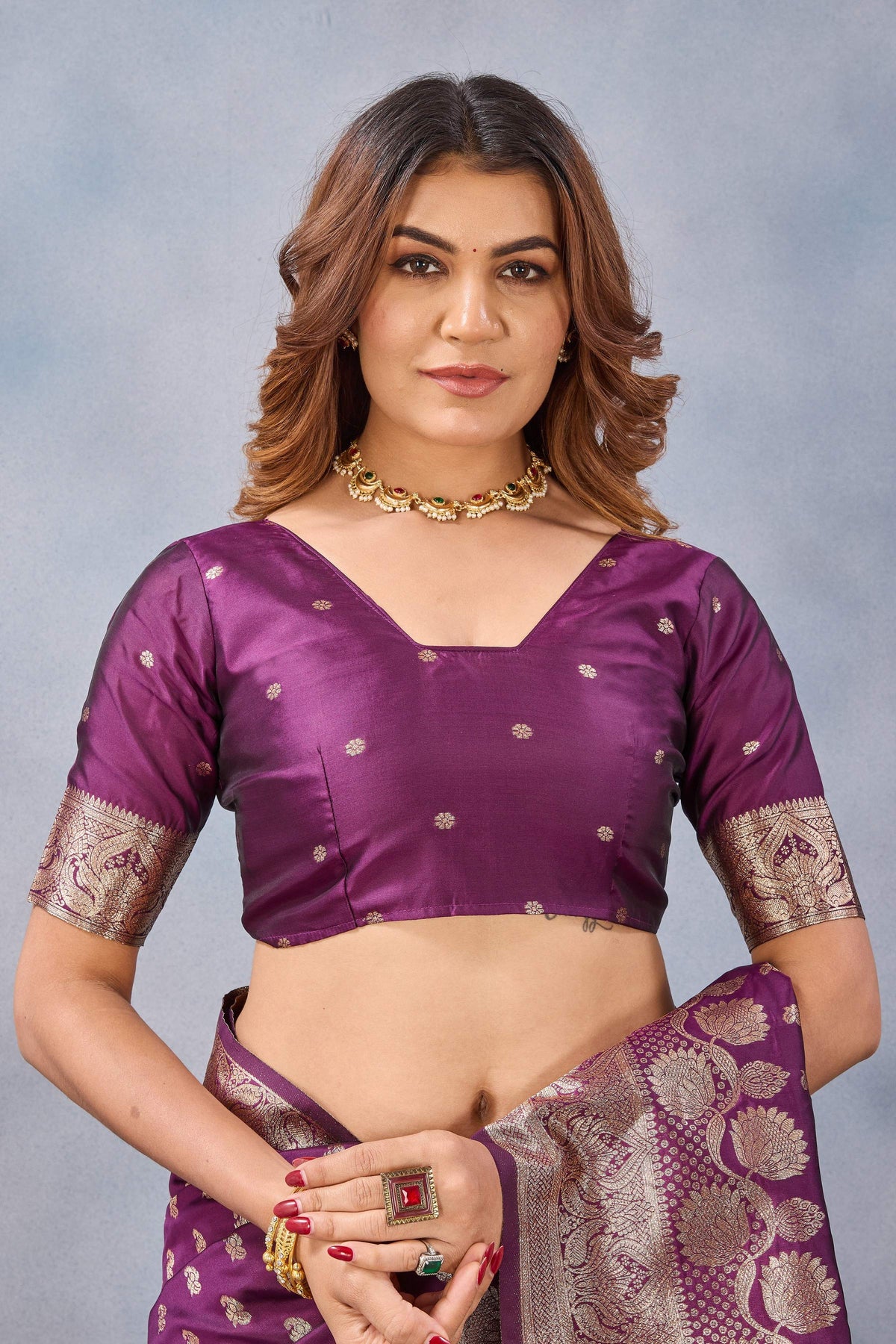 Divine International Trading Co Wine Soft Silk Blend Banarasi Jacuard Work Designer Party Wear Saree With Unstitched Blouse Piece | Grocsy