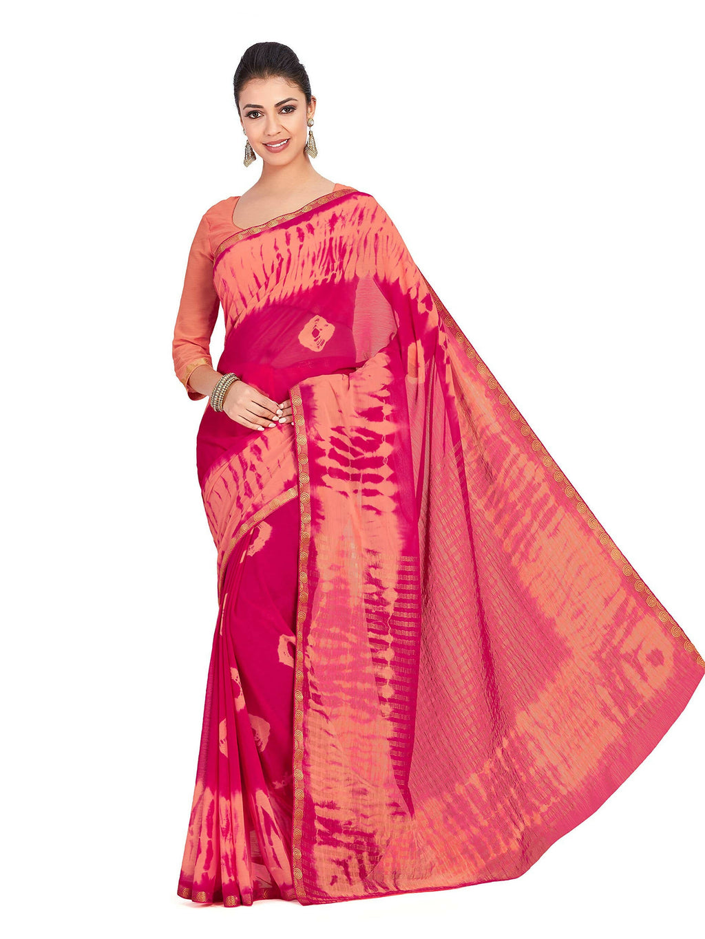 Mimosa Women's Pink Banarasi Chiffon Silk Saree | Grocsy