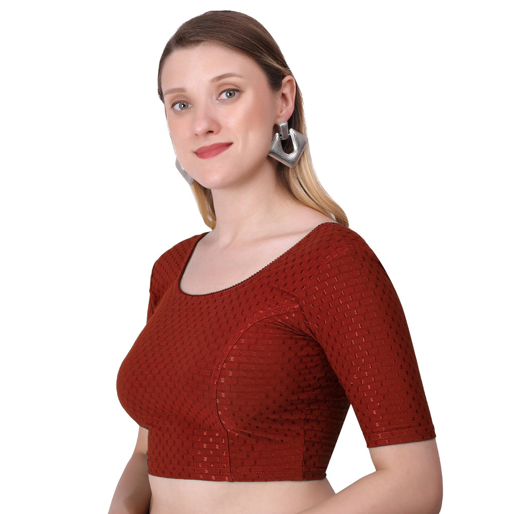 Vamika Cotton Lycra Stretchable Fabric Brown Stretchable Blouse | Grocsy