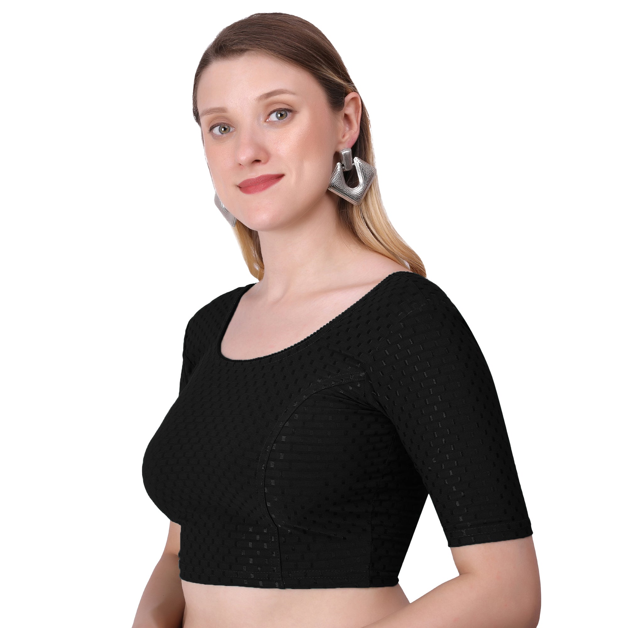 Vamika Cotton Lycra Stretchable Fabric Black Stretchable Blouse | Grocsy