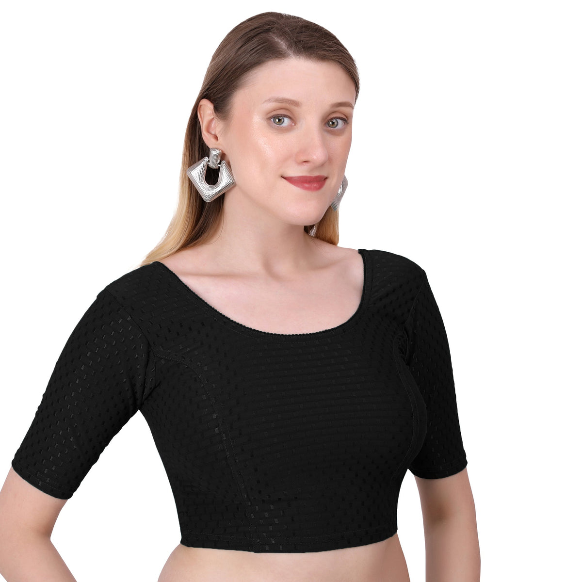 Vamika Cotton Lycra Stretchable Fabric Black Stretchable Blouse | Grocsy
