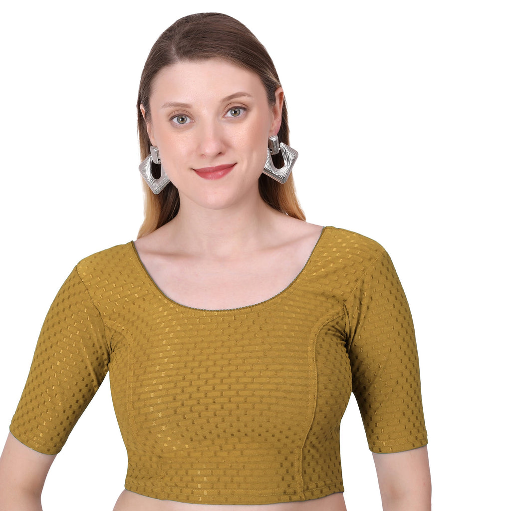 Vamika Cotton Lycra Stretchable Fabric Gold Stretchable Blouse | Grocsy