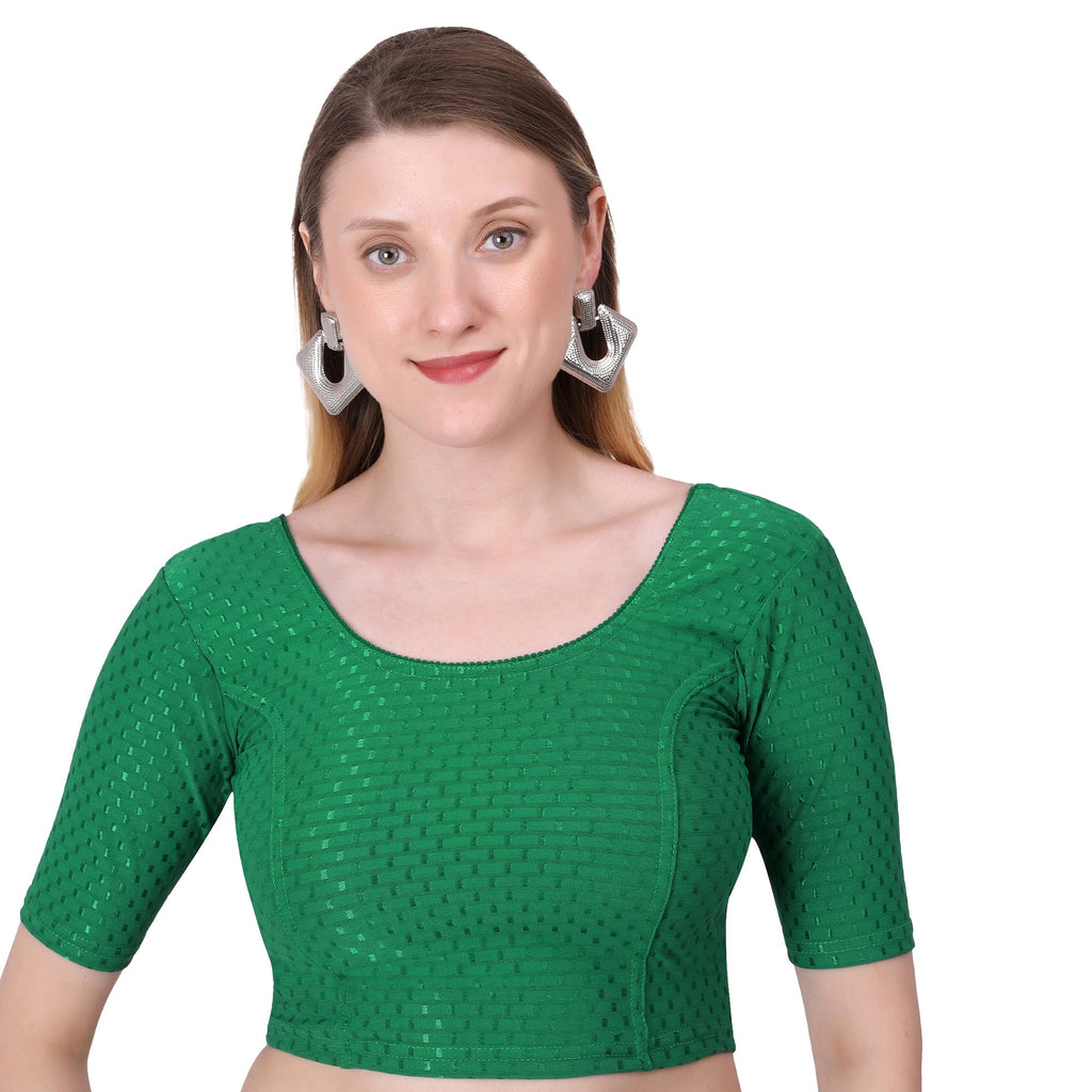 Vamika Cotton Lycra Stretchable Fabric Green Stretchable Blouse | Grocsy