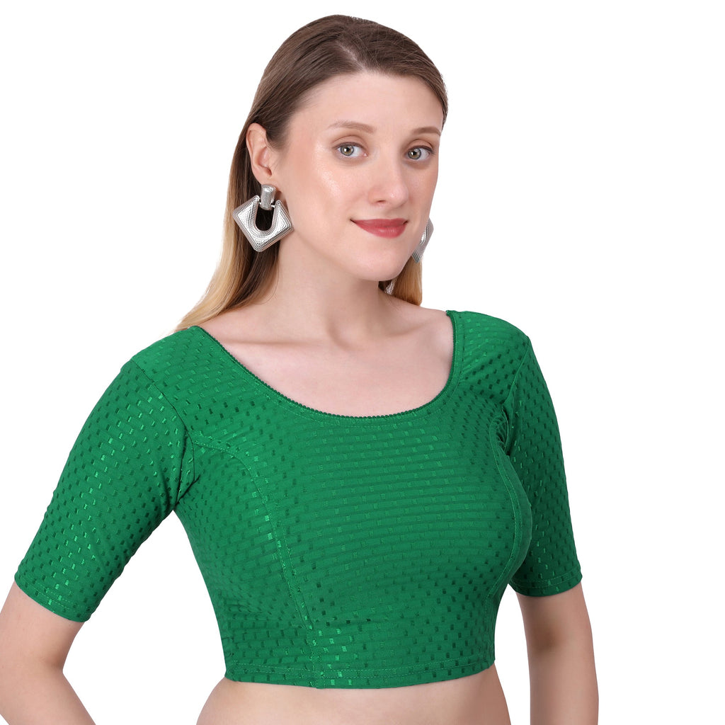 Vamika Cotton Lycra Stretchable Fabric Green Stretchable Blouse | Grocsy
