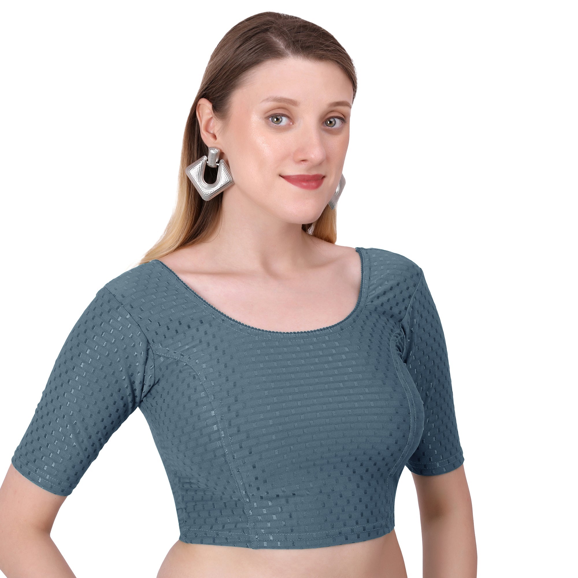 Vamika Cotton Lycra Stretchable Fabric Grey Stretchable Blouse | Grocsy