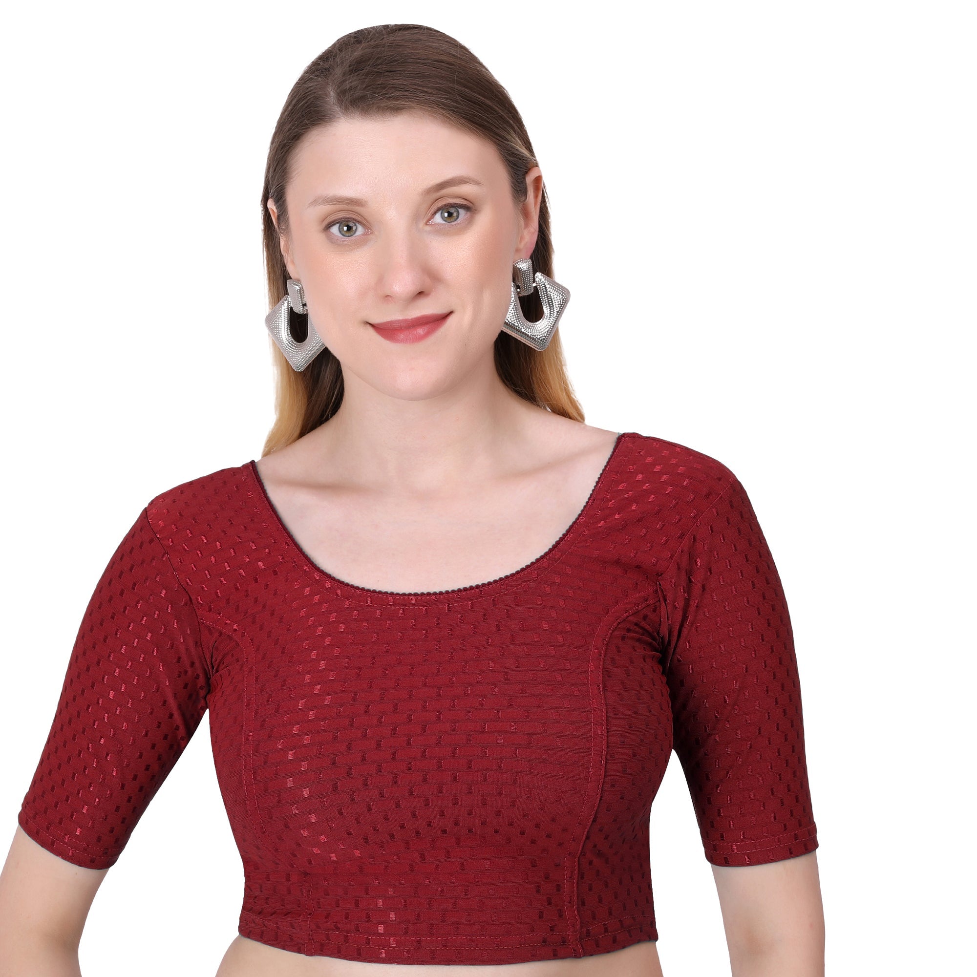 Vamika Cotton Lycra Stretchable Fabric Maroon Stretchable Blouse | Grocsy
