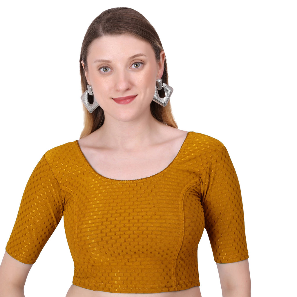 Vamika Cotton Lycra Stretchable Fabric Mustard Stretchable Blouse | Grocsy